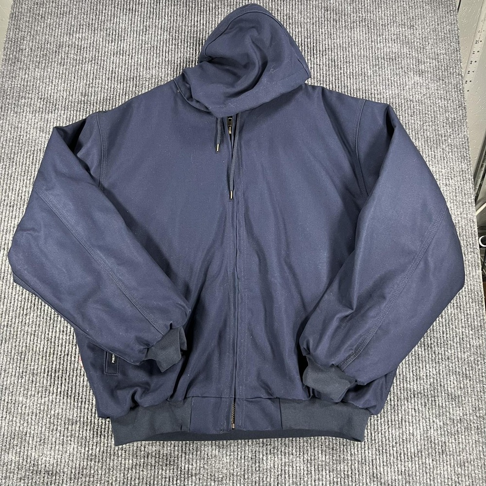 Portwest Jacket Mens XL Blue Bizflame Duck FR Canvas Hooded Bomber Insulated